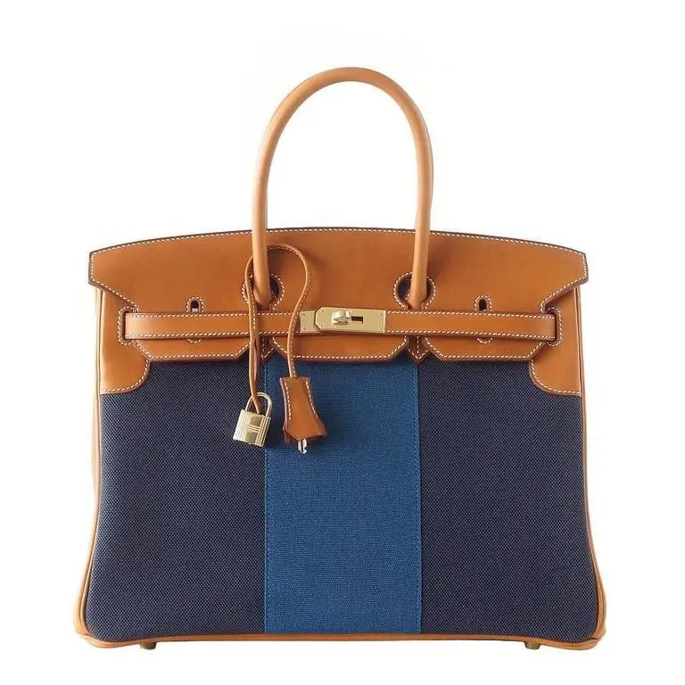 Hermes Birkin 35 Bag Blue Flag Toile Barenia Leather Permabrass Limited Edition 1 Hermes Birkin 35 Bag Blue Flag Toile Barenia Leather Permabrass Limited Edition