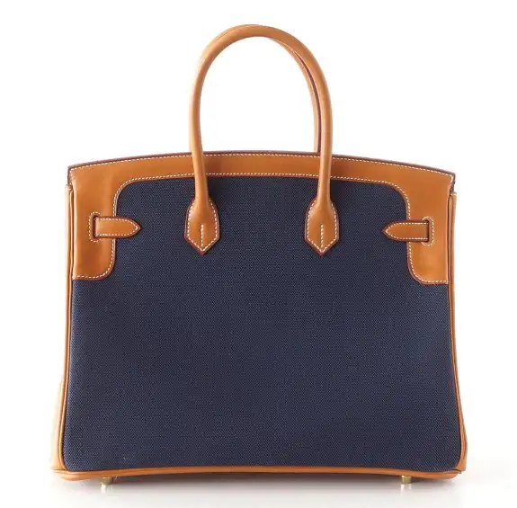 Hermes Birkin 35 Bag Blue Flag Toile Barenia Leather Permabrass Limited Edition 2 Hermes Birkin 35 Bag Blue Flag Toile Barenia Leather Permabrass Limited Edition - Image 2