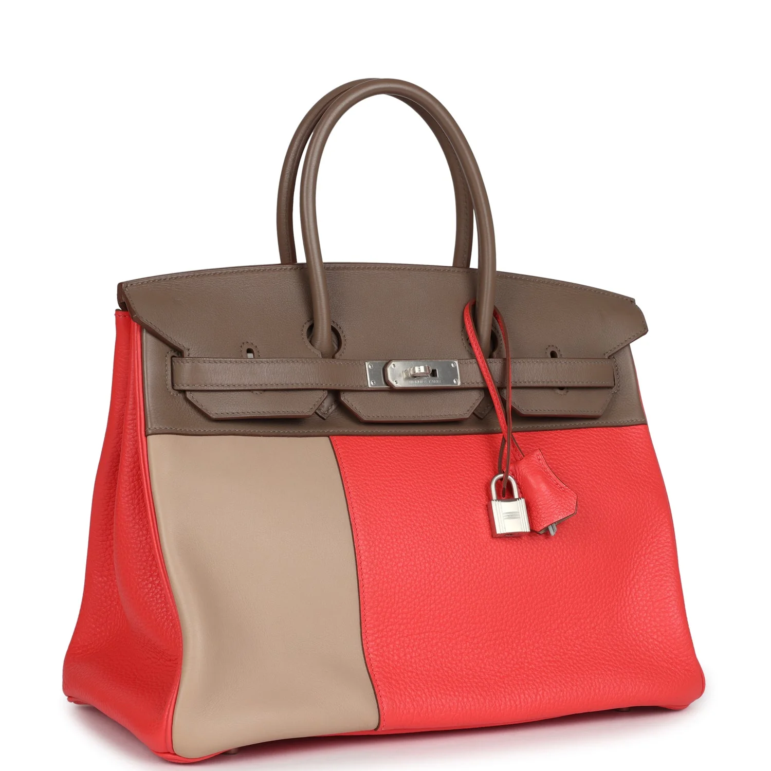 Hermès Birkin 35 Cascade Rose Jaipur, Etoupe and Argile Swift and Clemence Brushed Palladium Hardware 3 Hermès Birkin 35 Cascade Rose Jaipur, Etoupe and Argile Swift and Clemence Brushed Palladium Hardware - Image 3
