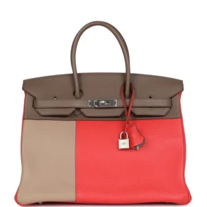Hermès Birkin 35 Cascade Rose Jaipur, Etoupe and Argile Swift and Clemence Brushed Palladium Hardware