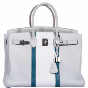 Hermès Birkin 35 Club Gris Perle & White Clemence Mykonos Lizard Palladium Hardware