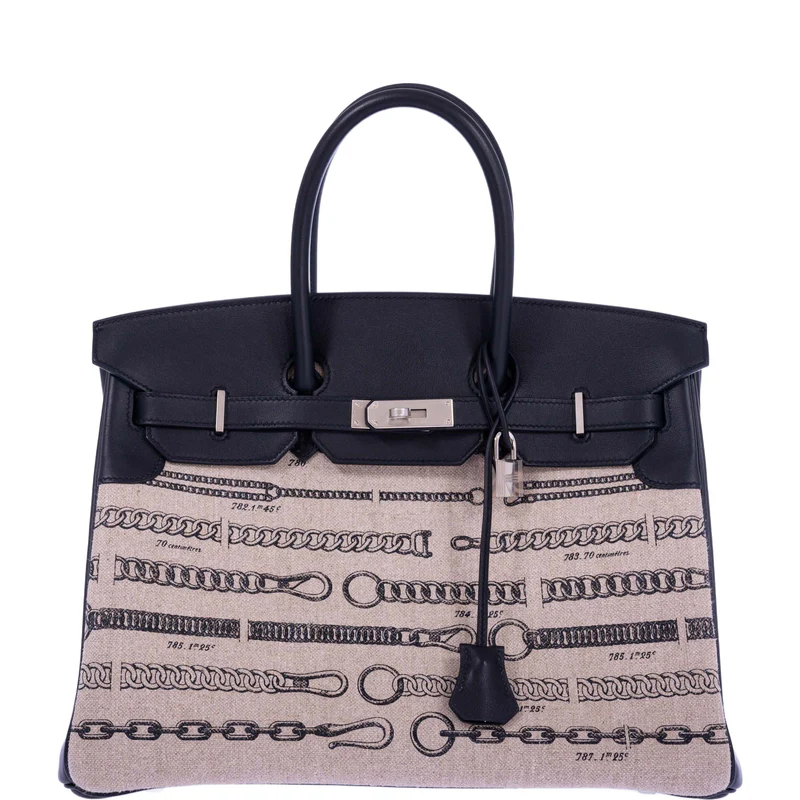 Hermès Birkin 35 De Camp Dechainee Toile And Black Veau Swift Palladium Hardware 2 Hermès Birkin 35 De Camp Dechainee Toile And Black Veau Swift Palladium Hardware - Image 2