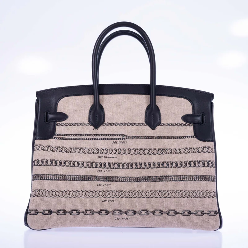 Hermès Birkin 35 De Camp Dechainee Toile And Black Veau Swift Palladium Hardware 4 Hermès Birkin 35 De Camp Dechainee Toile And Black Veau Swift Palladium Hardware - Image 4