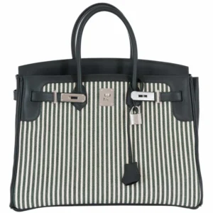 Hermès Birkin 35 Ecru Vert Anglais Toile Riga Swift Palladium Hardware (1)