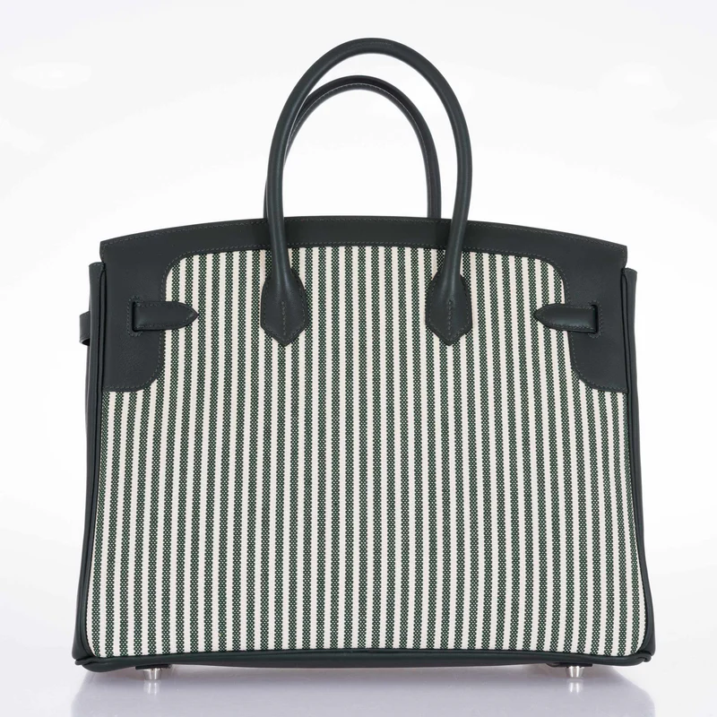 Hermès Birkin 35 Ecru Vert Anglais Toile Riga Swift Palladium Hardware 3 Hermès Birkin 35 Ecru Vert Anglais Toile Riga Swift Palladium Hardware - Image 3