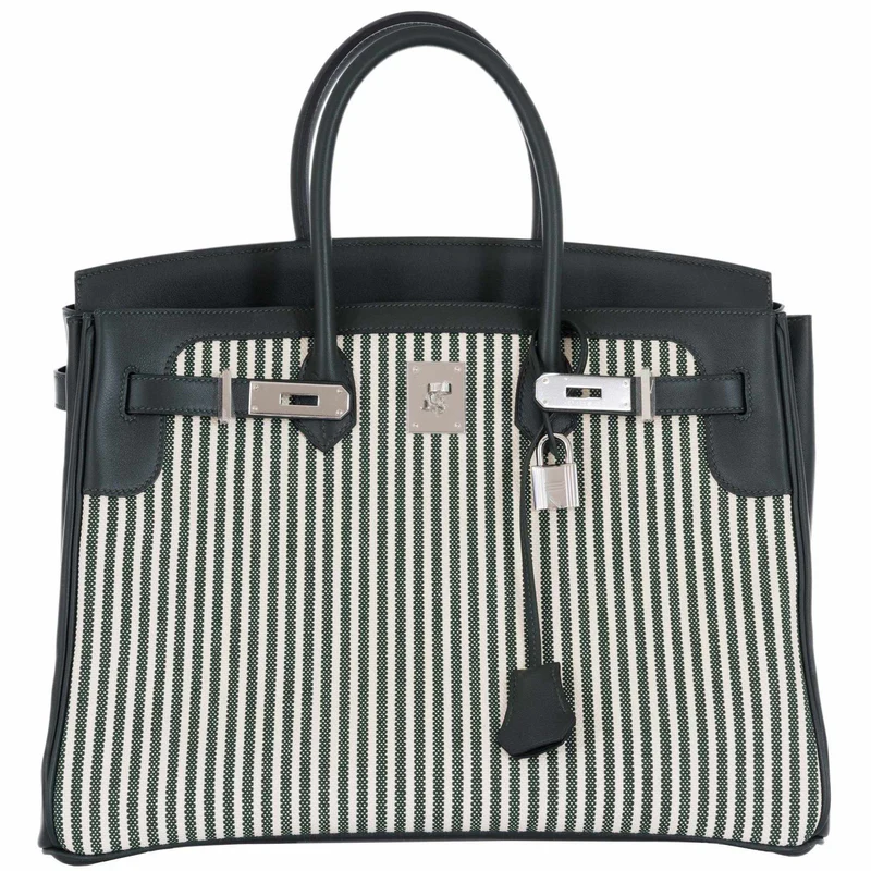 Hermès Birkin 35 Ecru Vert Anglais Toile Riga Swift Palladium Hardware 1 Hermès Birkin 35 Ecru Vert Anglais Toile Riga Swift Palladium Hardware