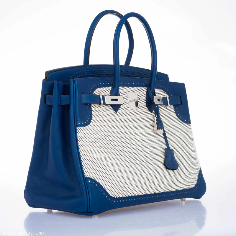 Hermès Birkin 35 Ghillies Bleu Saphir Swift Leather & Toile Palladium Hardware 3 Hermès Birkin 35 Ghillies Bleu Saphir Swift Leather & Toile Palladium Hardware - Image 3