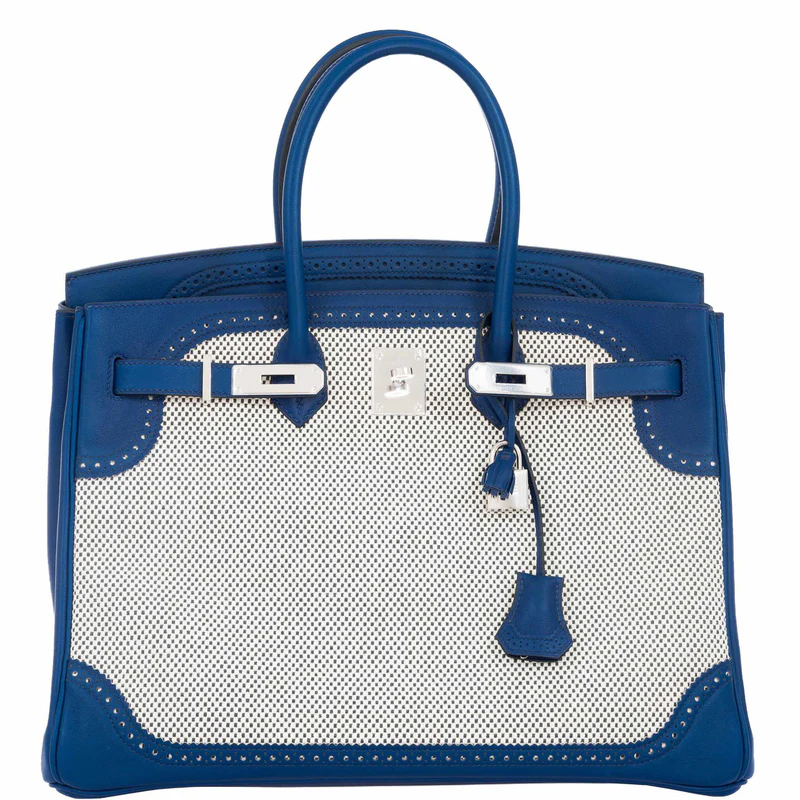 Hermès Birkin 35 Ghillies Bleu Saphir Swift Leather & Toile Palladium Hardware 1 Hermès Birkin 35 Ghillies Bleu Saphir Swift Leather & Toile Palladium Hardware