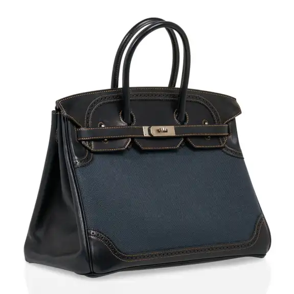 Hermes Birkin 35 Ghillies Denim Fonce Toile Black Evercalf Bag Limited Edition 3 Hermes Birkin 35 Ghillies Denim Fonce Toile Black Evercalf Bag Limited Edition - Image 3