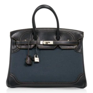 Hermes Birkin 35 Ghillies Denim Fonce Toile Black Evercalf Bag Limited Edition (2)