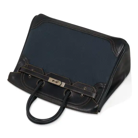 Hermes Birkin 35 Ghillies Denim Fonce Toile / Black Evercalf Bag Limited Edition 2 Hermes Birkin 35 Ghillies Denim Fonce Toile / Black Evercalf Bag Limited Edition - Image 2