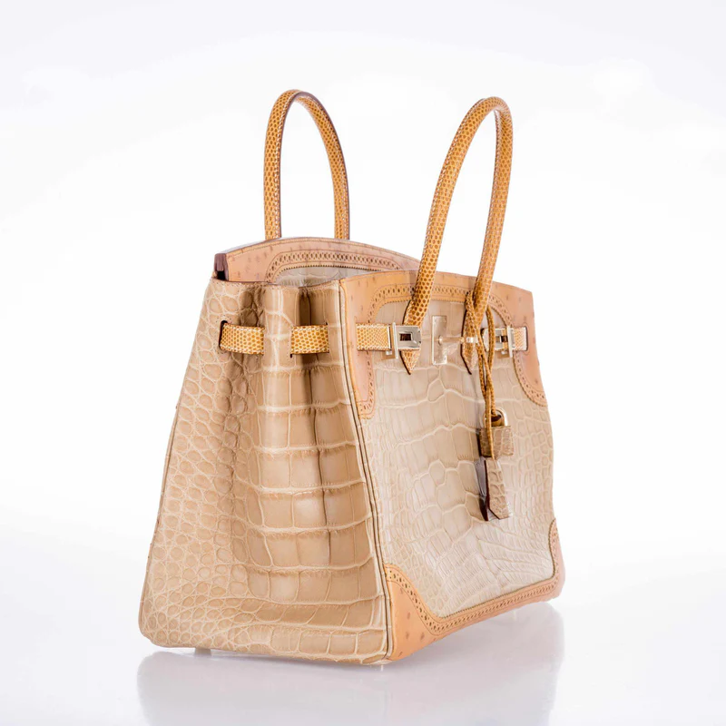 Hermès Birkin 35 Ghillies Grand Marriage Poussière Matte Alligator Tabac Camel Ostrich Sesame Lizard Permabrass Hardware 3 Hermès Birkin 35 Ghillies Grand Marriage Poussière Matte Alligator Tabac Camel Ostrich Sesame Lizard Permabrass Hardware - Image 3
