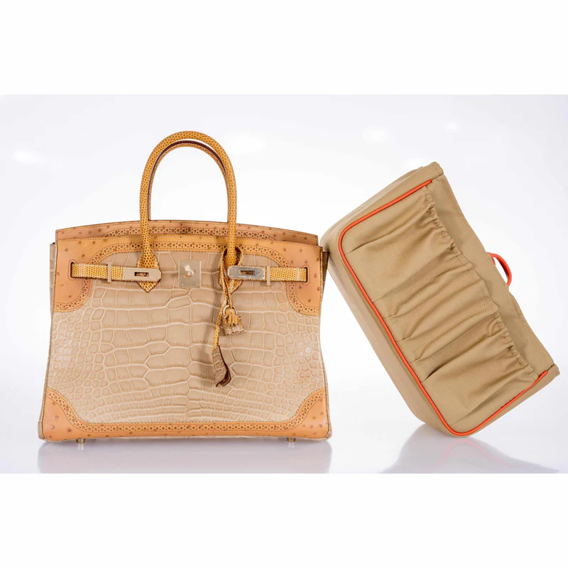 Hermès Birkin 35 Ghillies Grand Marriage Poussière Matte Alligator Tabac Camel Ostrich Sesame Lizard Permabrass Hardware 4 Hermès Birkin 35 Ghillies Grand Marriage Poussière Matte Alligator Tabac Camel Ostrich Sesame Lizard Permabrass Hardware - Image 4