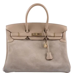 Hermès Birkin 35 "Grizzly" Limited Edition Argile Veau Doblis Suede Permabrass Hardware