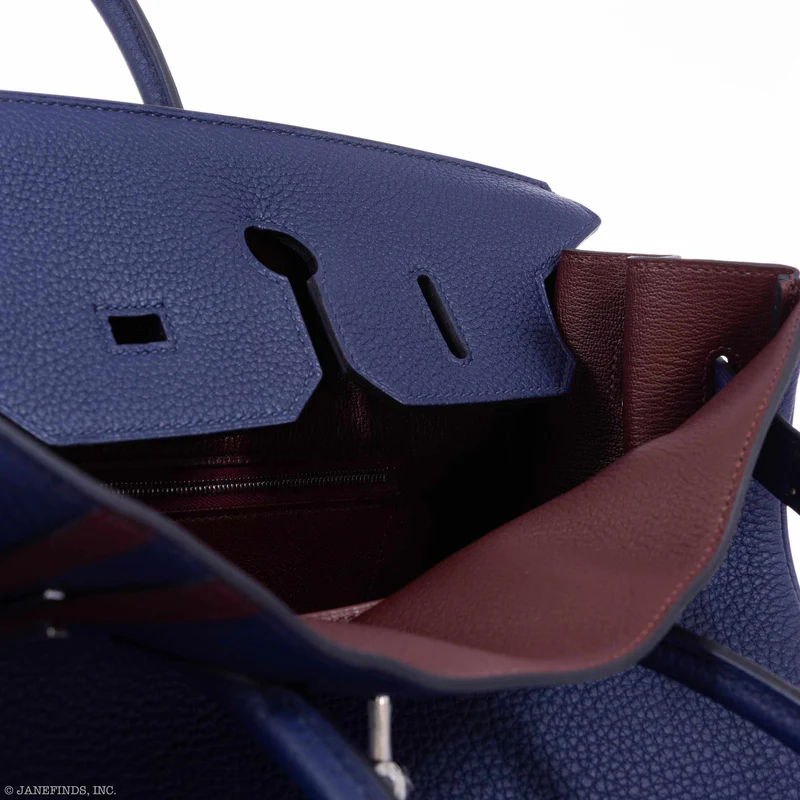 Hermès Birkin 35 Officier Blue Encre Verso Bordeaux Togo Palladium Hardware 5 Hermès Birkin 35 Officier Blue Encre Verso Bordeaux Togo Palladium Hardware - Image 5