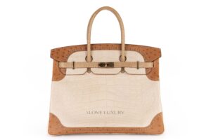 Hermès Birkin 35 Tri-Exotic Ghilies Beton Matte croc / Alezan Ostrich / Ficelle Lizard Permabrass hardware