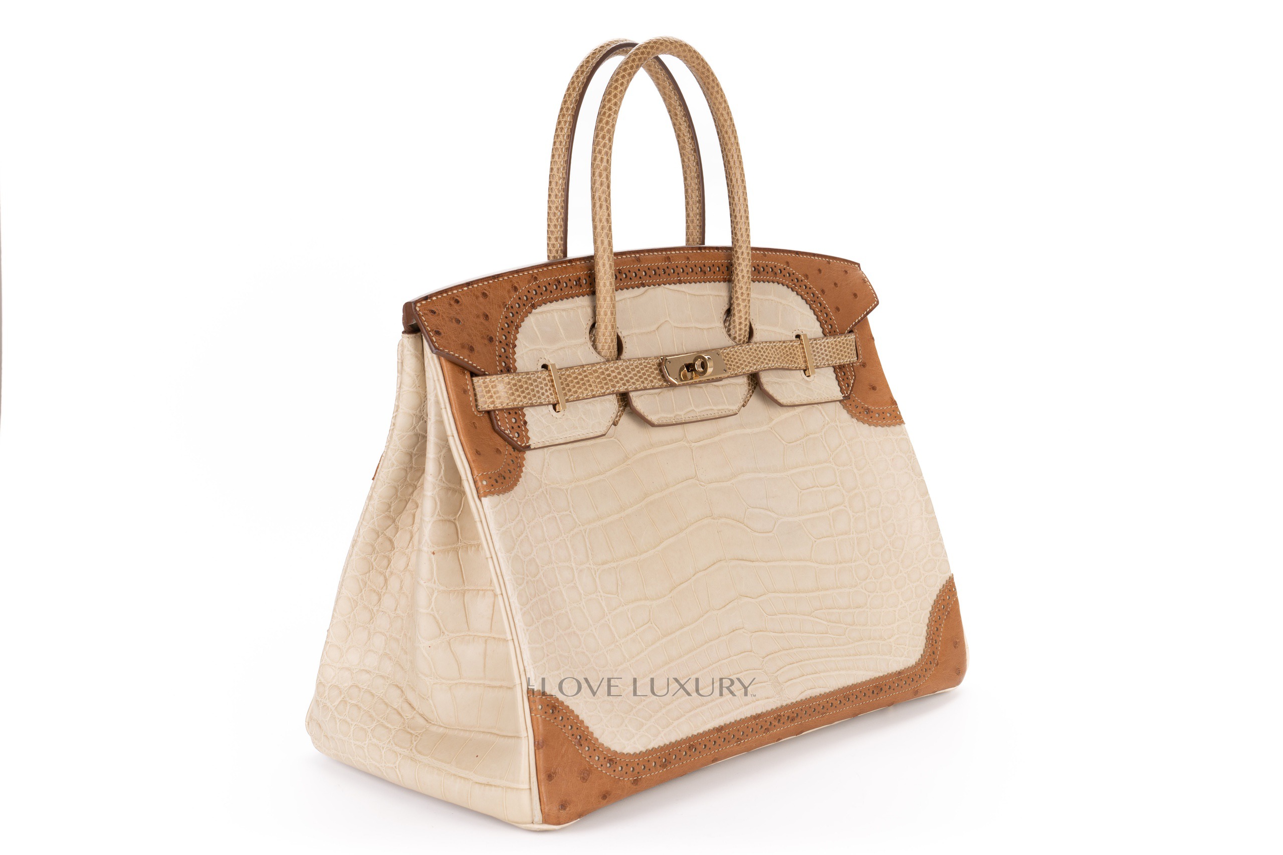 Hermès Birkin 35 Tri-Exotic Ghilies Beton Matte croc / Alezan Ostrich / Ficelle Lizard Permabrass hardware 3 Hermès Birkin 35 Tri-Exotic Ghilies Beton Matte croc / Alezan Ostrich / Ficelle Lizard Permabrass hardware - Image 3