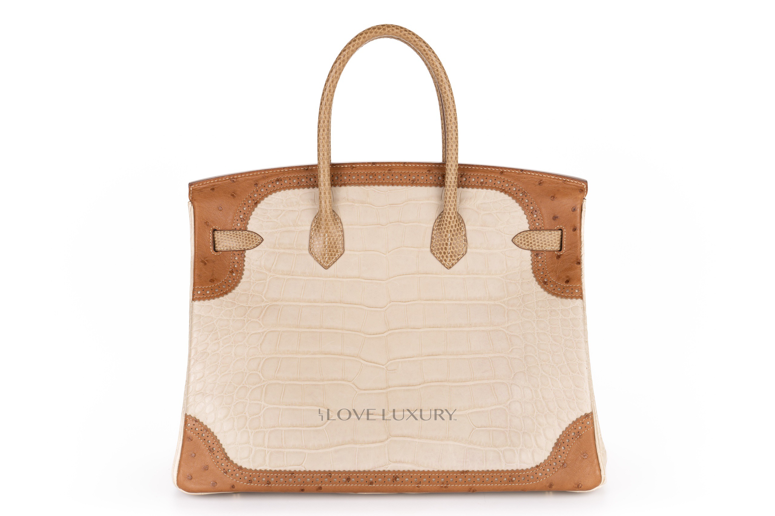 Hermès Birkin 35 Tri-Exotic Ghilies Beton Matte croc / Alezan Ostrich / Ficelle Lizard Permabrass hardware 2 Hermès Birkin 35 Tri-Exotic Ghilies Beton Matte croc / Alezan Ostrich / Ficelle Lizard Permabrass hardware - Image 2