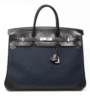 Hermes Birkin 40 Ghillies Denim Fonce Toile Black Evercalf Bag Limited Edition