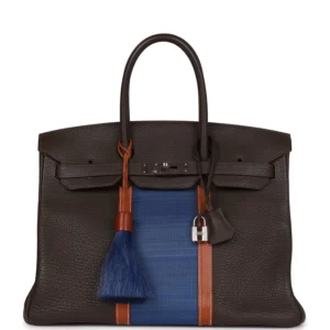 Hermès Birkin Club 35 Vert Bronze, Blue Thalassa, Fauve Barenia Fjord & Ottomane Palladium Hardware (2)