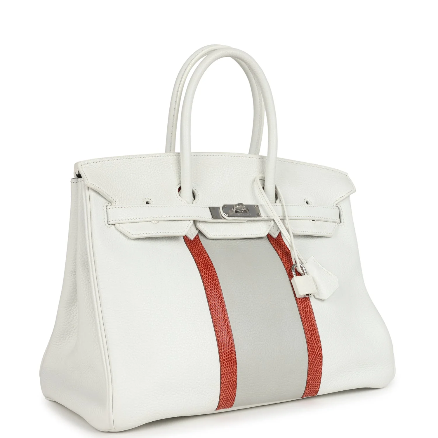 Hermès Birkin Club 35 White and Gris Perle Clemence and Sanguine Lizard Palladium Hardware 3 Hermès Birkin Club 35 White and Gris Perle Clemence and Sanguine Lizard Palladium Hardware - Image 3