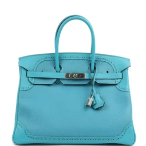 Hermès Birkin Ghillies 35 Turquoise Togo and Swift Palladium Hardware