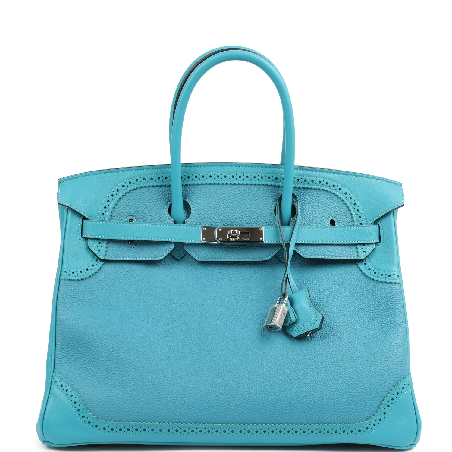 Hermès Birkin Ghillies 35 Turquoise Togo and Swift Palladium Hardware 1 Hermès Birkin Ghillies 35 Turquoise Togo and Swift Palladium Hardware