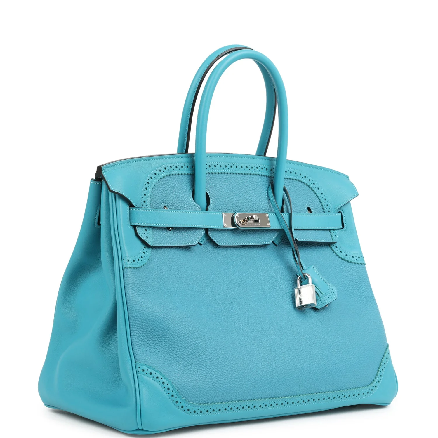 Hermès Birkin Ghillies 35 Turquoise Togo and Swift Palladium Hardware 3 Hermès Birkin Ghillies 35 Turquoise Togo and Swift Palladium Hardware - Image 3