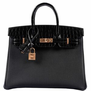 Hermès Birkin Touch 25 Black Togo & Niloticus Crocodile Rose Gold Hardware