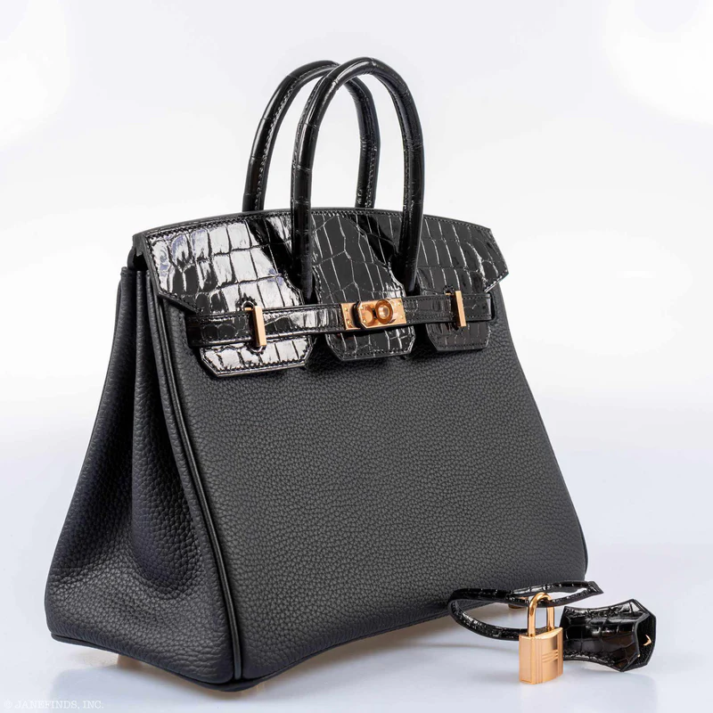 Hermès Birkin Touch 25 Black Togo & Niloticus Crocodile Rose Gold Hardware 3 Hermès Birkin Touch 25 Black Togo & Niloticus Crocodile Rose Gold Hardware - Image 3