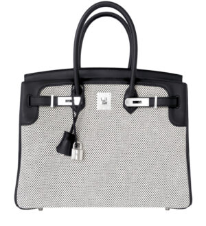 Hermes Black Swift Leather Criss Cross Ecru Graphite Toile 35cm Birkin
