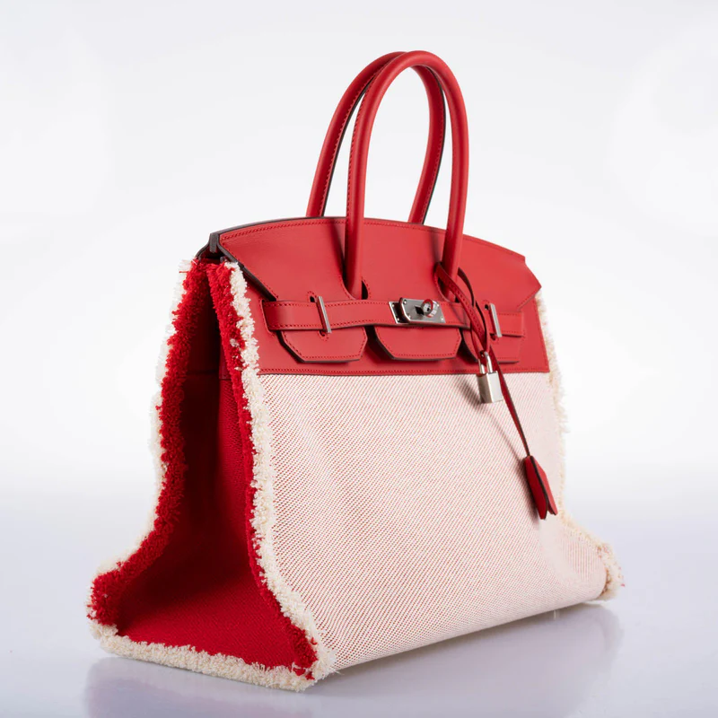 Hermès Fray Fray Birkin 35 Rouge de Cour Swift & Toile H with Palladium Hardware - 2021, Z 3 Hermès Fray Fray Birkin 35 Rouge de Cour Swift & Toile H with Palladium Hardware - 2021, Z - Image 3
