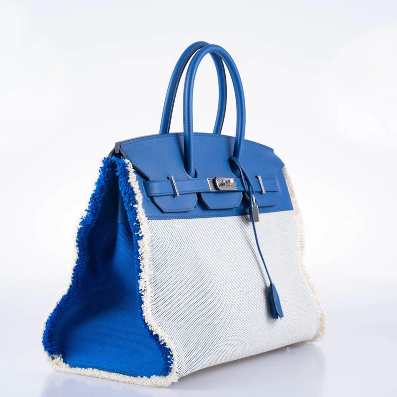 Hermès Fray Fray Birkin 35 Sellier Bleu France Swift and Twill H Canvas Palladium Hardware 3 Hermès Fray Fray Birkin 35 Sellier Bleu France Swift and Twill H Canvas Palladium Hardware - Image 3