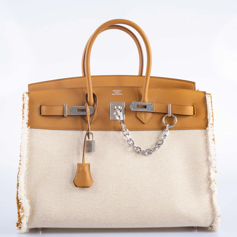 Hermès Fray Fray Birkin 35 Sesame Swift and Toile H with Palladium Hardware 1 Hermès Fray Fray Birkin 35 Sesame Swift and Toile H with Palladium Hardware