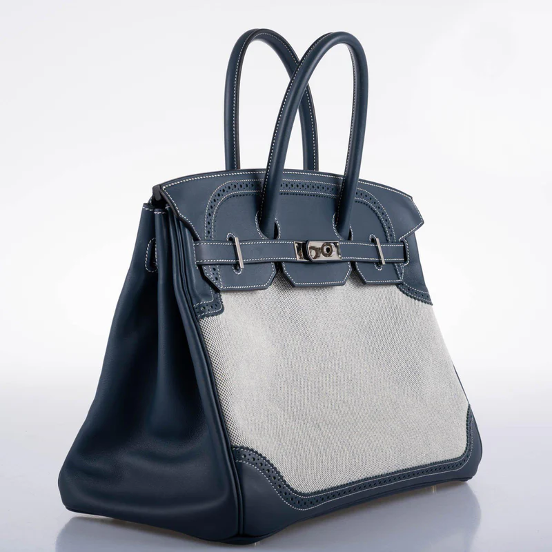 Hermès Ghillies Birkin 35 Blue de Prusse Swift & Toile with Palladium Hardware 2 Hermès Ghillies Birkin 35 Blue de Prusse Swift & Toile with Palladium Hardware - Image 2