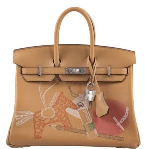 Hermès In and Out Birkin 25 Biscuit Printed Swift Palladium Hardware