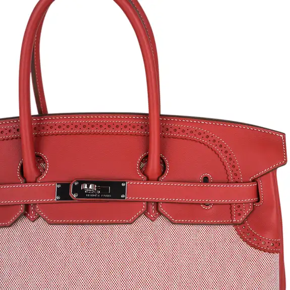 A LIMITED EDITION SANGUINE SWIFT LEATHER & TOILE GHILLIES BIRKIN 35 WITH PALLADIUM HARDWARE 2 A LIMITED EDITION SANGUINE SWIFT LEATHER & TOILE GHILLIES BIRKIN 35 WITH PALLADIUM HARDWARE - Image 2