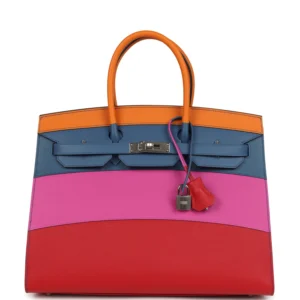 Hermès Sunset Birkin Sellier 35 Abricot, Bleu Agate, Magnolia and Rouge Casaque Epsom Palladium Hardware (2)