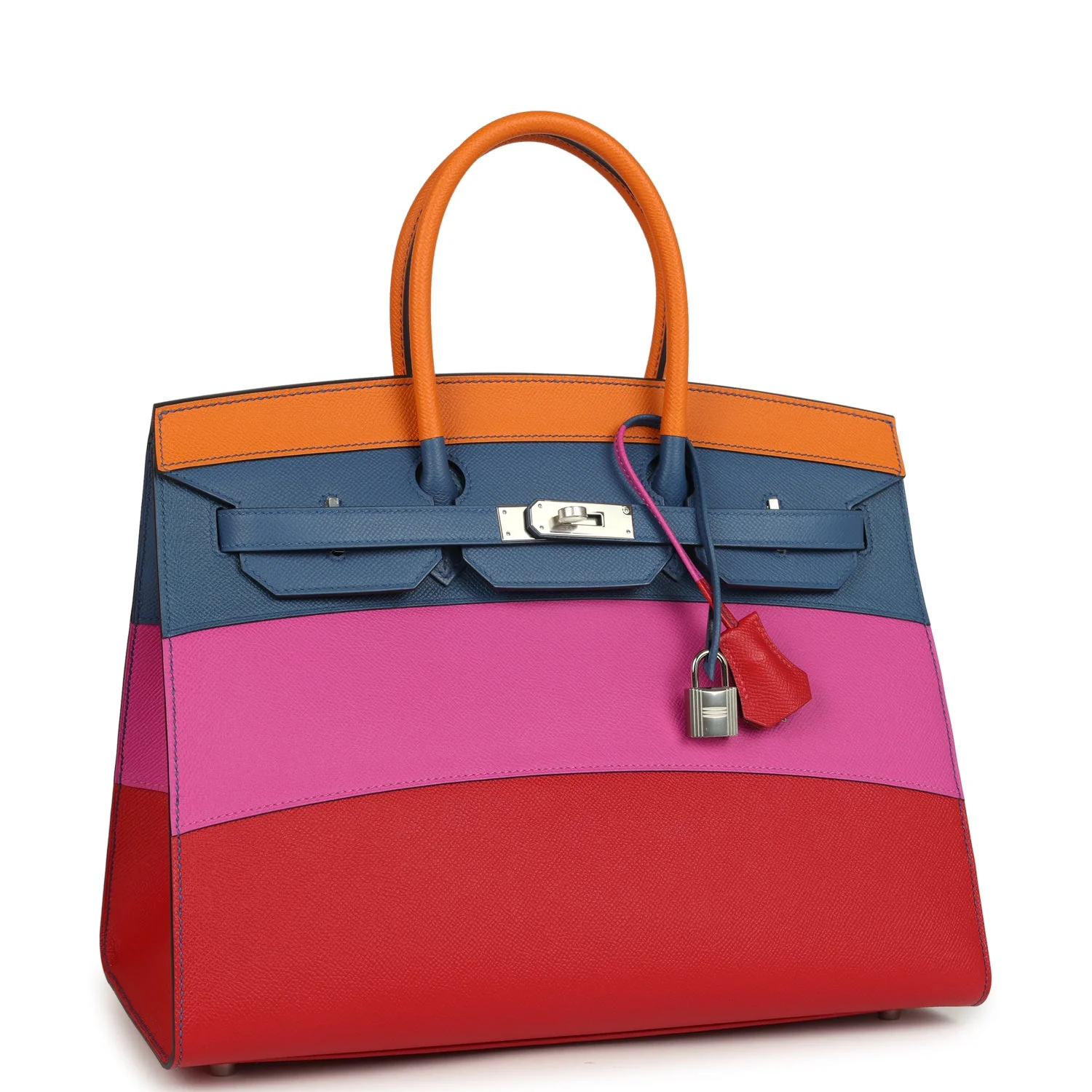 Hermès "Sunset" Birkin Sellier 35 Abricot, Bleu Agate, Magnolia and Rouge Casaque Epsom Palladium Hardware 3 Hermès "Sunset" Birkin Sellier 35 Abricot, Bleu Agate, Magnolia and Rouge Casaque Epsom Palladium Hardware - Image 3