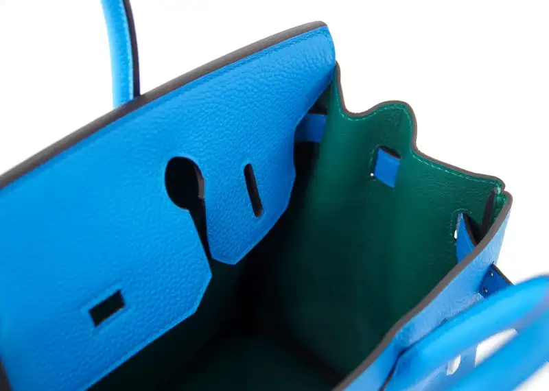 Hermes Verso Birkin 30 Bag Blue Zanzibar & Malachite Togo Leather with Palladium Hardware 3 Hermes Verso Birkin 30 Bag Blue Zanzibar & Malachite Togo Leather with Palladium Hardware - Image 3
