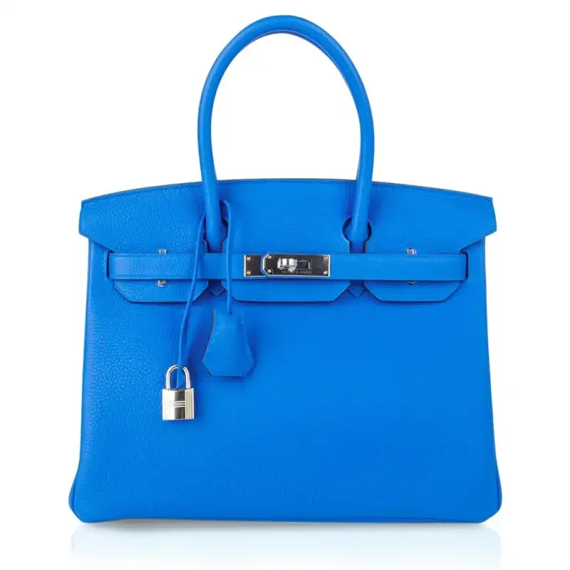Hermes Verso Birkin 30 Bag Blue Zanzibar & Malachite Togo Leather with Palladium Hardware 4 Hermes Verso Birkin 30 Bag Blue Zanzibar & Malachite Togo Leather with Palladium Hardware - Image 4