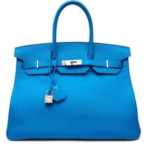 Limited Edition Bleu Zanzibar and Malachite Togo Verso Birkin 35 Palladium Hardware (3)