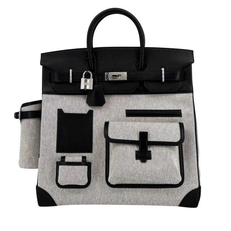 Limited Edition Noir Swift and Toile HAC Birkin 40 Palladium Hardware 1 Limited Edition Noir Swift and Toile HAC Birkin 40 Palladium Hardware (2)