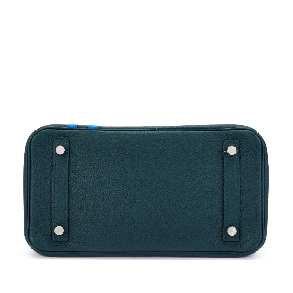 Limited Edition Vert Cypres Togo and Bleu Zellige Swift Officier Birkin 25 Palladium Hardware, 2 Limited Edition Vert Cypres Togo and Bleu Zellige Swift Officier Birkin 25 Palladium Hardware, - Image 2