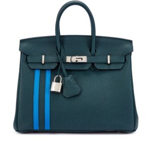 Limited Edition Vert Cypres Togo and Bleu Zellige Swift Officier Birkin 25 Palladium Hardware,