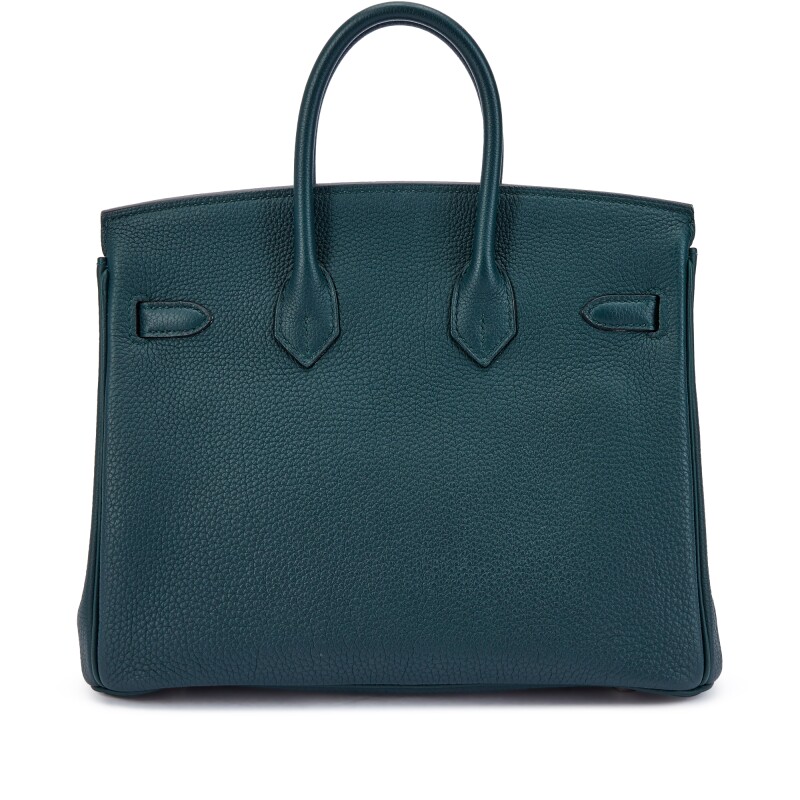 Limited Edition Vert Cypres Togo and Bleu Zellige Swift Officier Birkin 25 Palladium Hardware, 3 Limited Edition Vert Cypres Togo and Bleu Zellige Swift Officier Birkin 25 Palladium Hardware, - Image 3