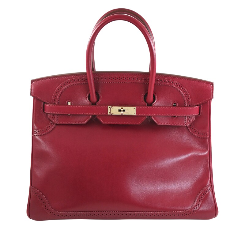 Limited Edition Rubis Tadelakt Leather Ghillies Birkin 35 with Permabrass Hardware 1 Rubis Tadelakt Ghillies Birkin 35 Permabrass Hardware (2)