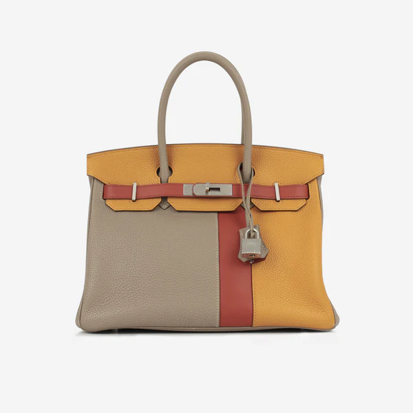 A LIMITED EDITION MOUTARDE, SANGUINE & GRIS PERLE CLÉMENCE LEATHER CASCADE BIRKIN 35 WITH BRUSHED PALLADIUM HARDWARE 4 A LIMITED EDITION MOUTARDE, SANGUINE & GRIS PERLE CLÉMENCE LEATHER CASCADE BIRKIN 35 WITH BRUSHED PALLADIUM HARDWARE - Image 4