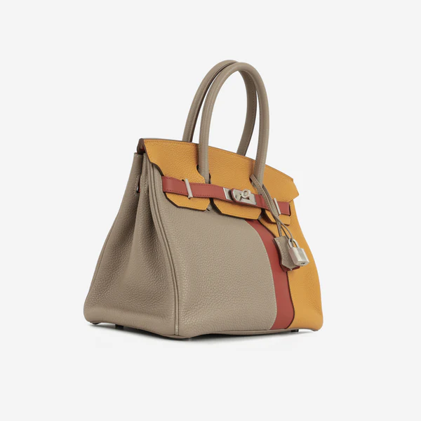 A LIMITED EDITION MOUTARDE, SANGUINE & GRIS PERLE CLÉMENCE LEATHER CASCADE BIRKIN 35 WITH BRUSHED PALLADIUM HARDWARE 3 A LIMITED EDITION MOUTARDE, SANGUINE & GRIS PERLE CLÉMENCE LEATHER CASCADE BIRKIN 35 WITH BRUSHED PALLADIUM HARDWARE - Image 3