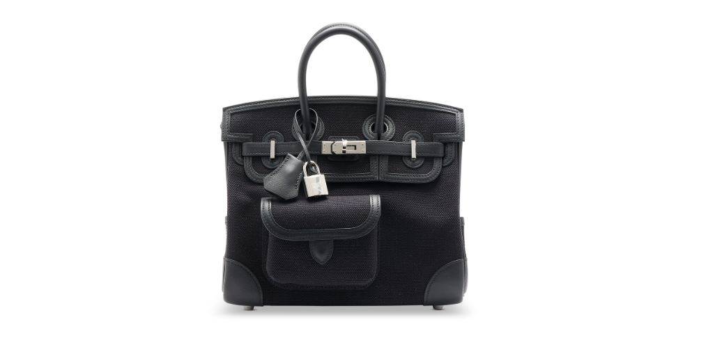 A LIMITED EDITION BLACK CANVAS & SWIFT LEATHER CARGO BIRKIN 25 WITH PALLADIUM HARDWARE 5 A LIMITED EDITION BLACK CANVAS & SWIFT LEATHER CARGO BIRKIN 25 WITH PALLADIUM HARDWARE - Image 5